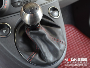 FIAT 500 Gear Shift Boot - Black Italy - Black Leather w/ Red Stitching